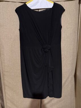 Jones New York Black Draped Midi Dress with Rosette Detail